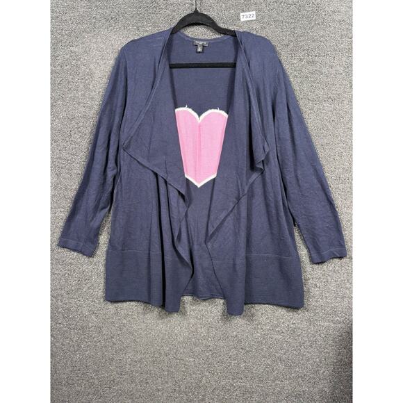 Talbots Sweaters - Talbots Open Front Waterfall Cardigan Sweater Womens 1X Navy Pink Heart On Back